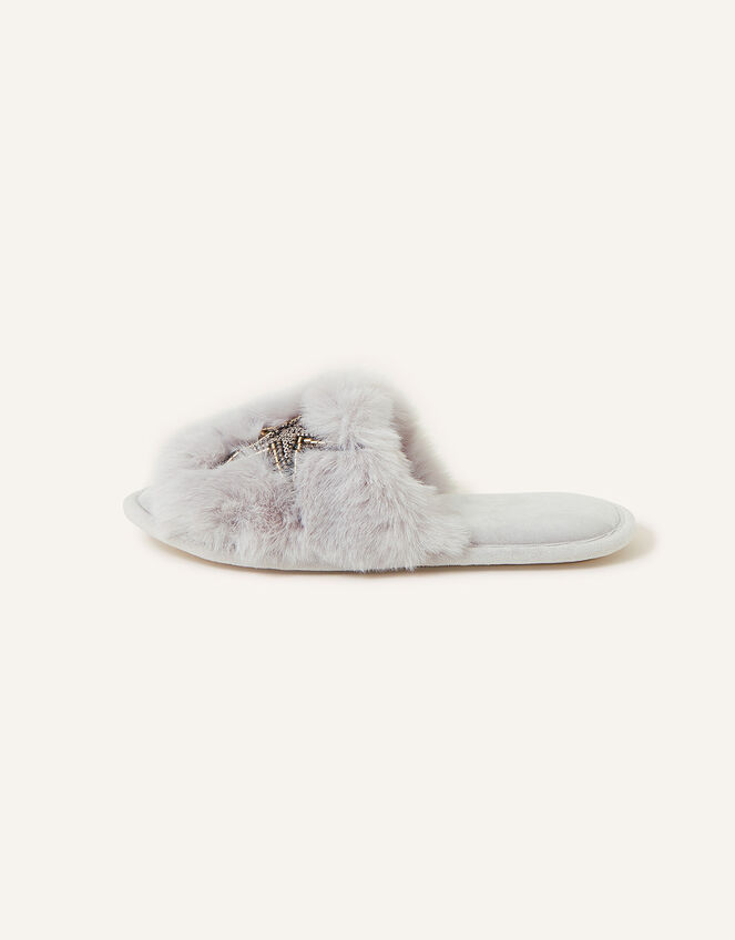 Faux Fur Planet Mule Slippers, Grey (GREY), large