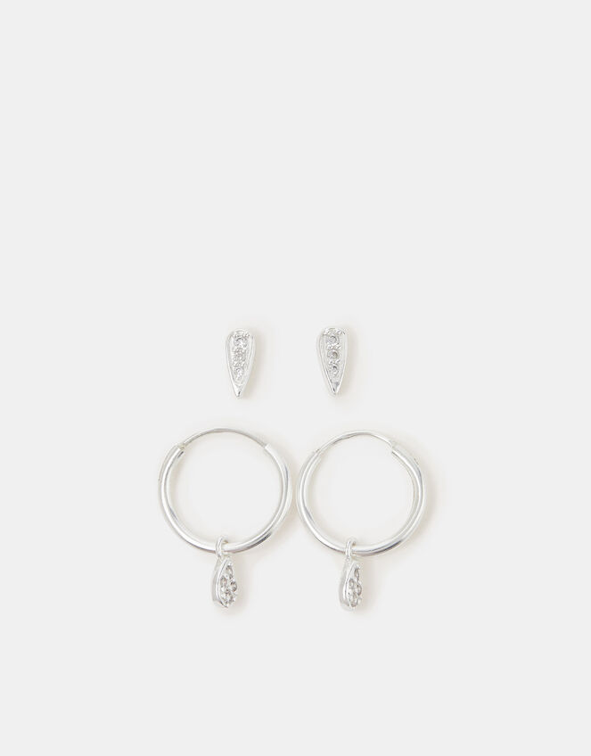 2-Pack Sterling Silver Stud & Hoop Earrings, , large