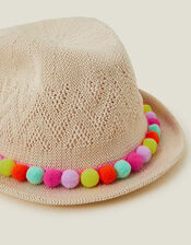 Girls Pom-Pom Packable Trilby, Multi (BRIGHTS MULTI), large