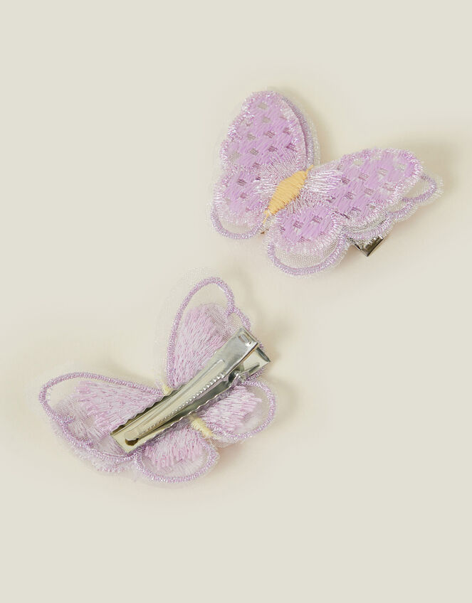 2-Pack Girls Embroidered Butterfly Hair Clips, , large