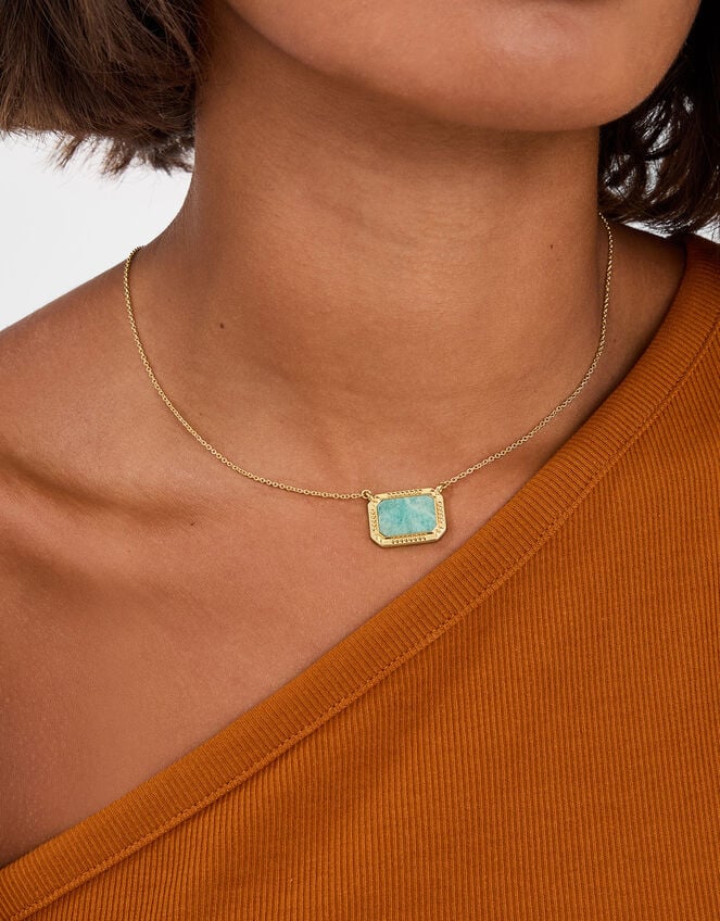 14ct Gold-Plated Amazonite Slice Pendant Necklace, , large