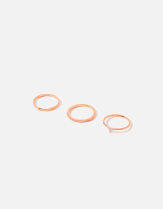 Rose Gold-Plated Pave Stacking Ring Set, Gold (ROSE GOLD), large