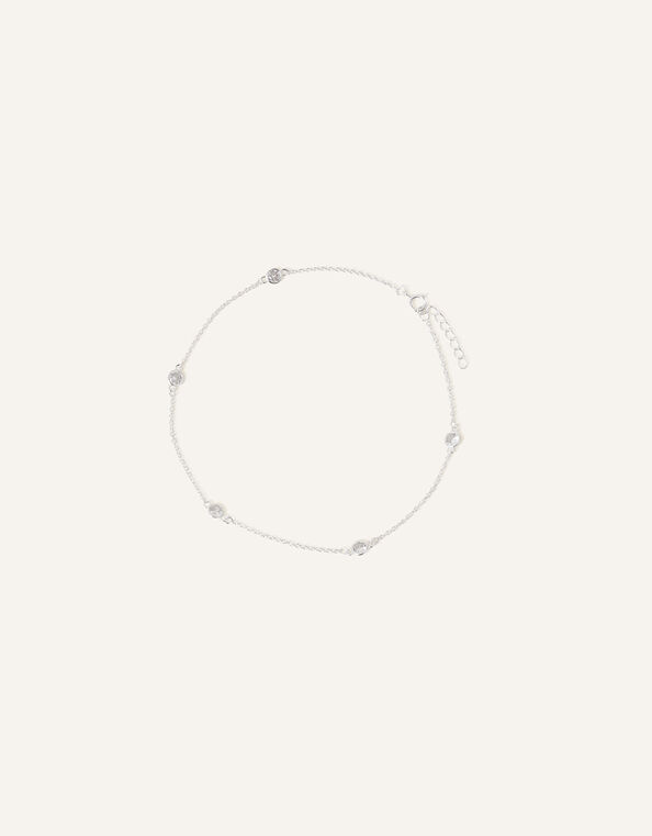 Sterling Silver Sparkle Station Anklet, , large