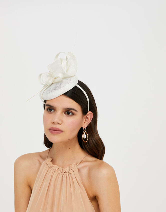 Loops and Quill Pill Box Fascinator Headband, Ivory (IVORY), large