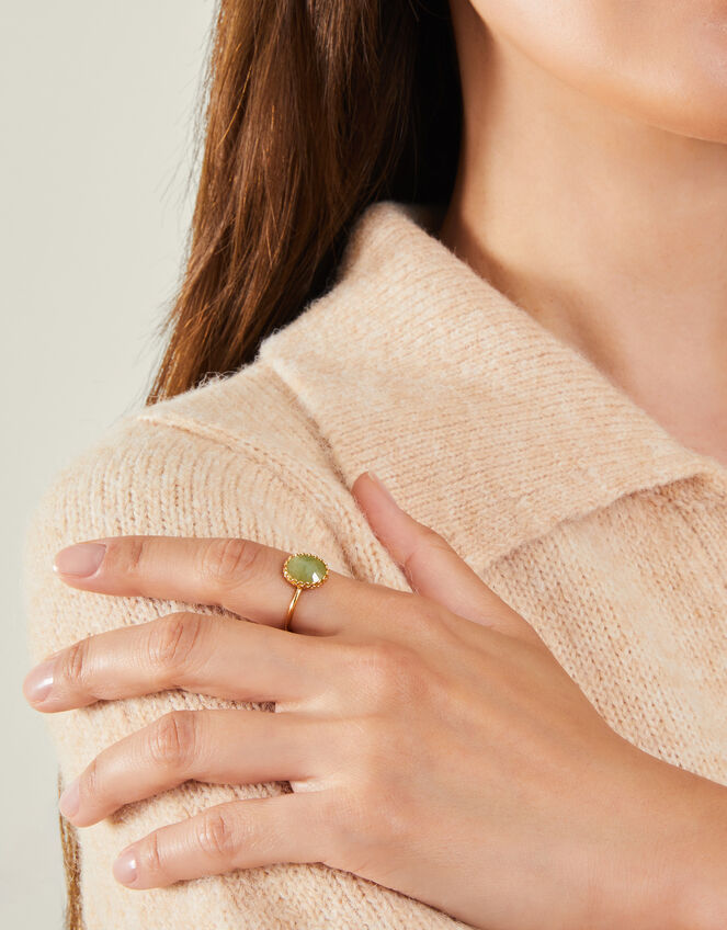 14ct Gold-Plated Aventurine Healing Stone Ring, Gold (GOLD), large