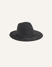 Chenille Packable Fedora Hat, Black (BLACK), large