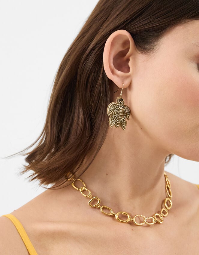 Turtle Embellished Drop Earrings, , large