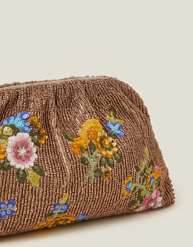 Hand-Beaded Floral Clutch Bag, , large