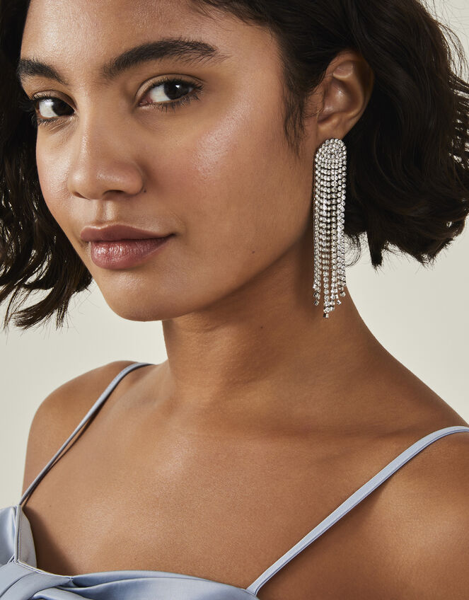Diamante Chain Tassel Earrings, , large