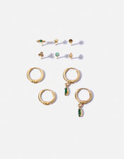 Gold-Plated Gem Hoop and Stud Set, , large