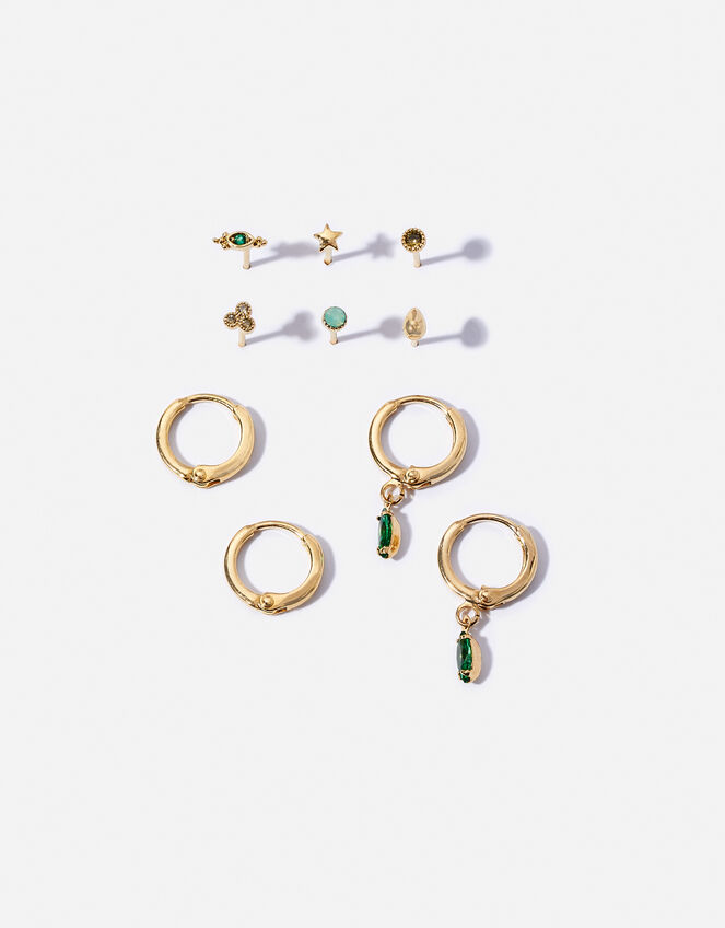 Gold-Plated Gem Hoop and Stud Set, , large