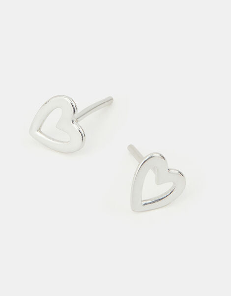 Sterling Silver Cut Out Heart Earrings, , large