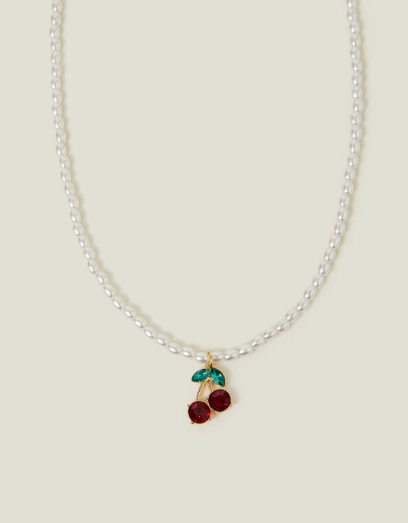 Pearl Cherry Gem Necklace, , large