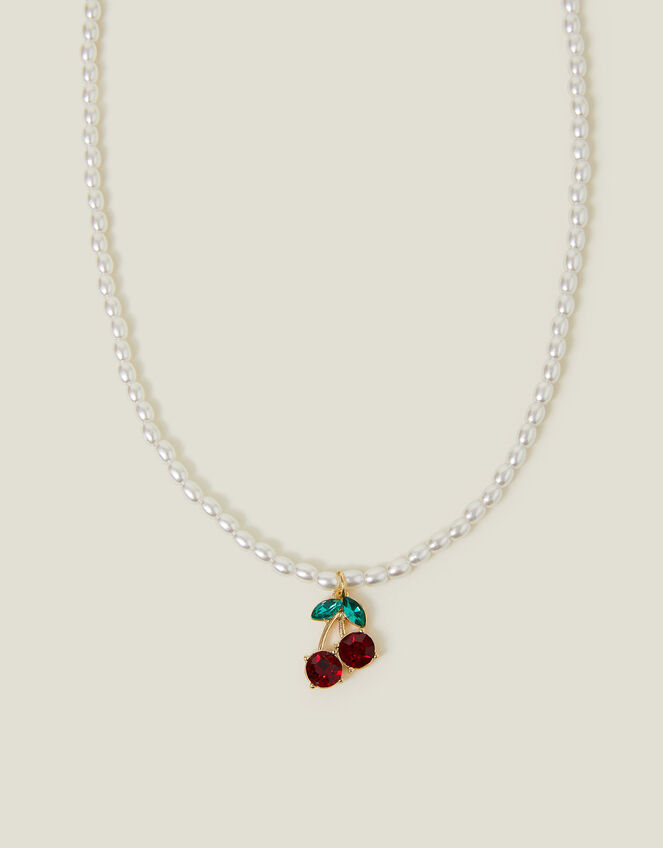 Pearl Cherry Gem Necklace, , large