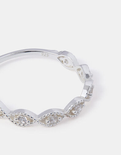 Sterling Silver Sparkle Weave Band Ring, White (ST CRYSTAL), large