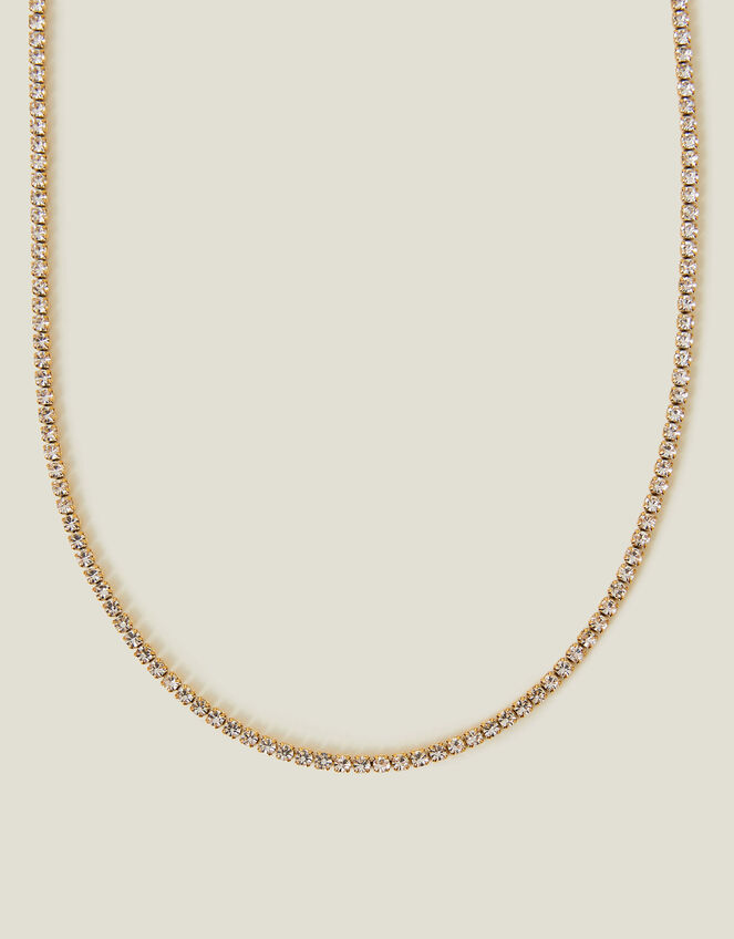 14ct Gold-Plated Stainless Steel Tennis Necklace, , large