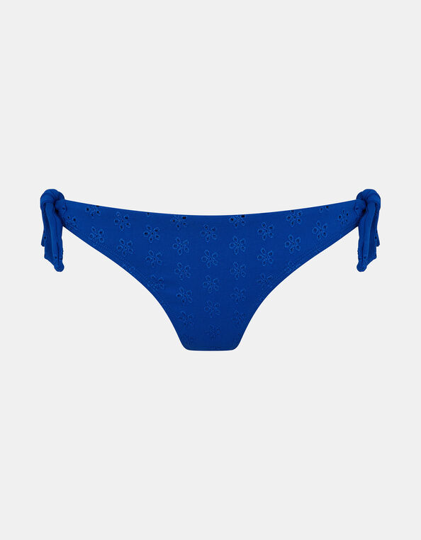 Floral Broderie Tie Bikini Bottoms, Blue (BLUE), large