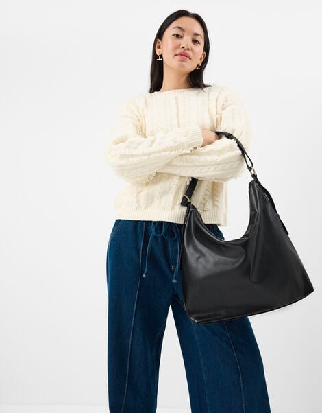 Slouchy Buckle Strap Shoulder Bag, Black (BLACK), large