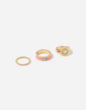 Seascape Shell Enamel Ring Set of Three, Multi (PASTEL-MULTI), large