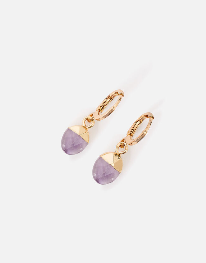 Stone Drop Huggie Hoops, Purple (PURPLE), large