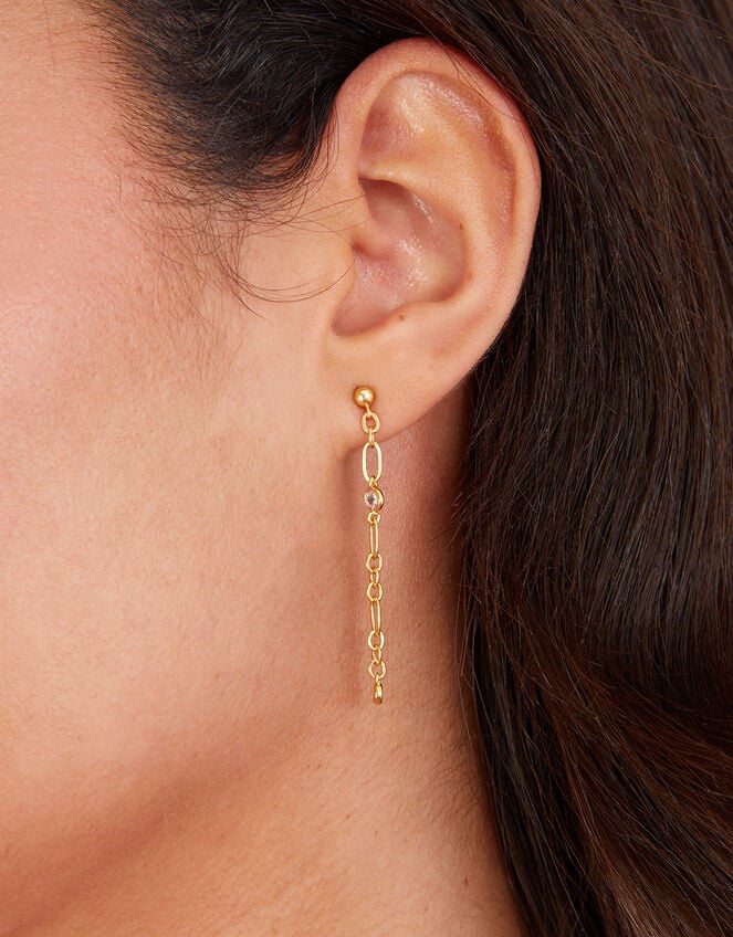 14ct Gold-Plated Sparkle Long Chain Earrings, , large