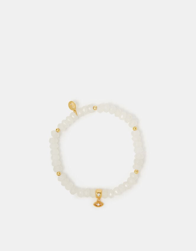 14ct Gold-Plated Healing Stone Bead Charm Bracelet, White (CRYSTAL), large