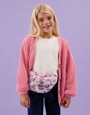 Girls Fluffy Leopard Print Belt Bag, , large