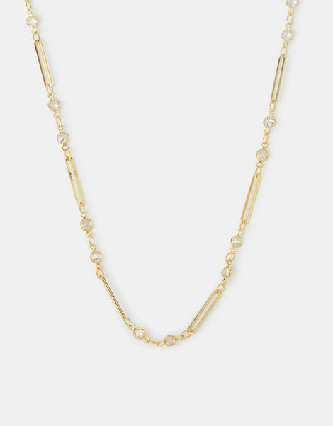 14ct Gold-Plated Cubic Zirconia Paperclip Necklace, , large