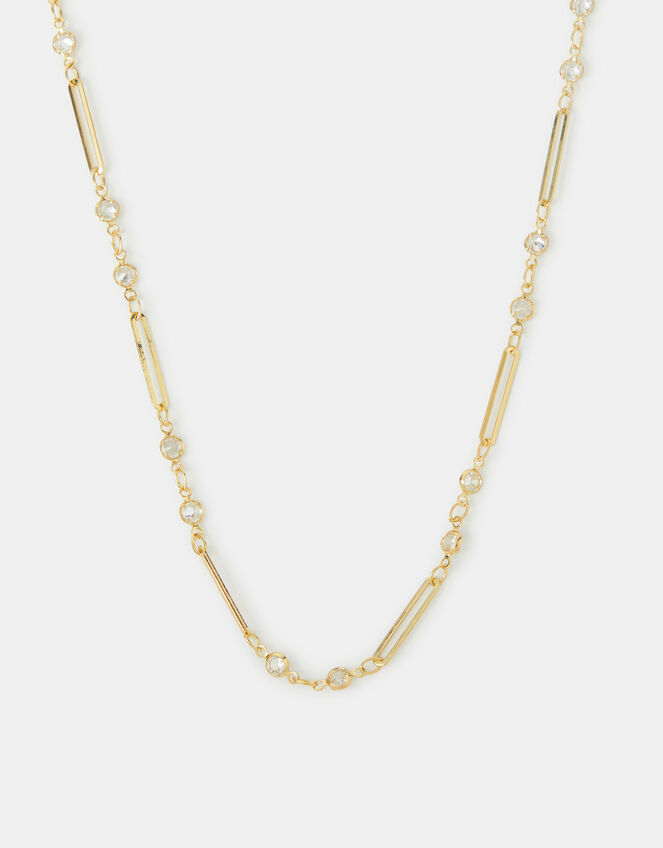 14ct Gold-Plated Cubic Zirconia Paperclip Necklace, , large