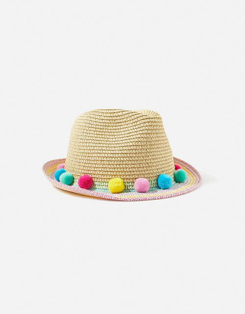 Girls Rainbow Pom-Pom Trilby Hat, Multi (BRIGHTS-MULTI), large