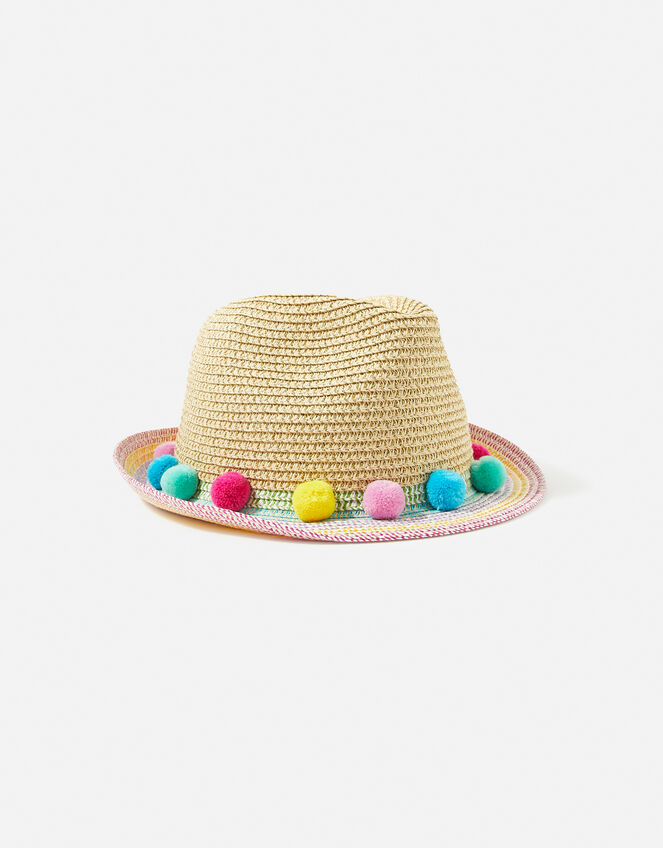 Girls Rainbow Pom-Pom Trilby Hat, Multi (BRIGHTS-MULTI), large