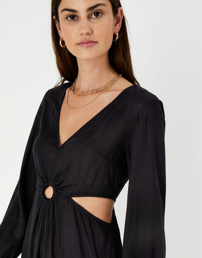 Ring Cut-Out Detail Maxi Dress, Black (BLACK), large