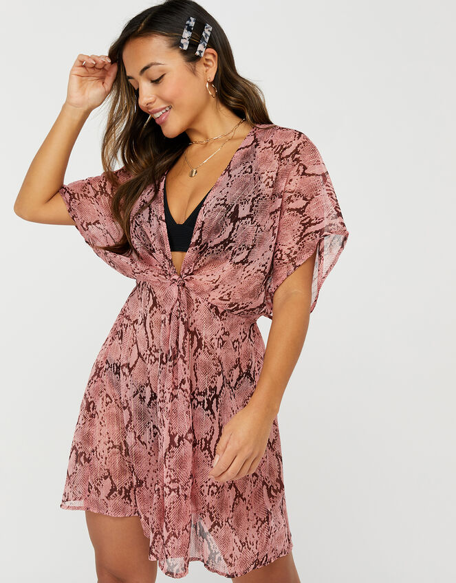 Snake Twist Short Kaftan, Pink (PINK), large