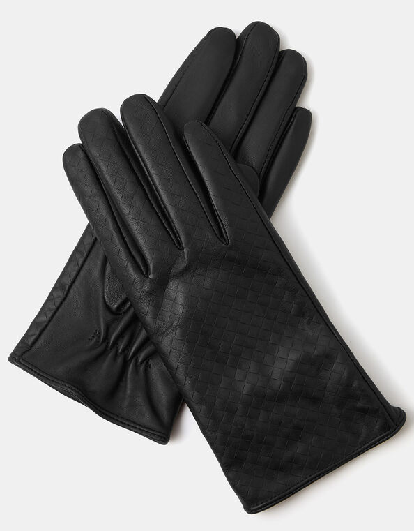 Woven Leather Gloves, Black (BLACK), large