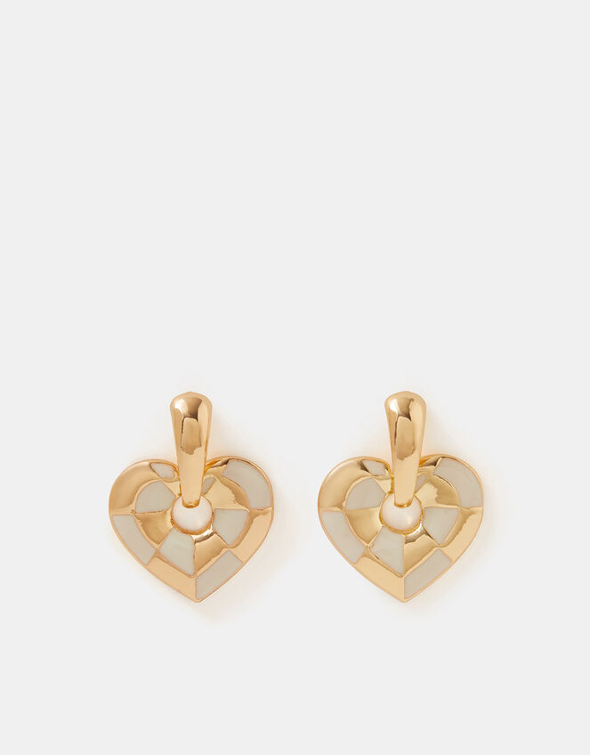 Checkered Heart Drop Earrings, , large