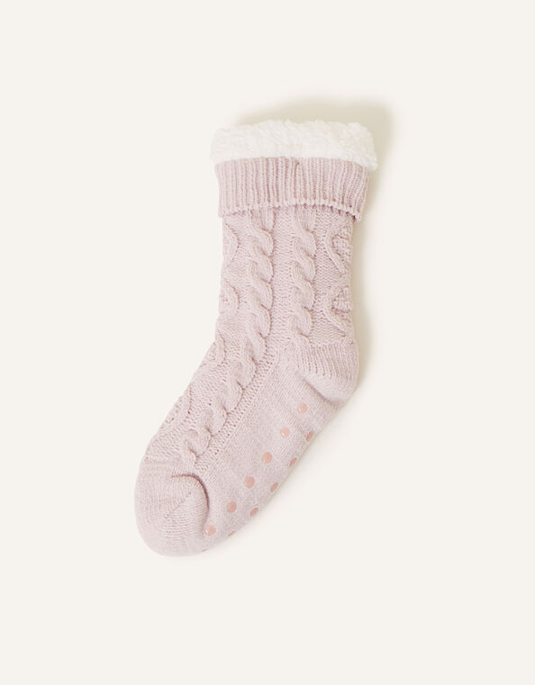 Cable Slipper Socks, Pink (PALE PINK), large