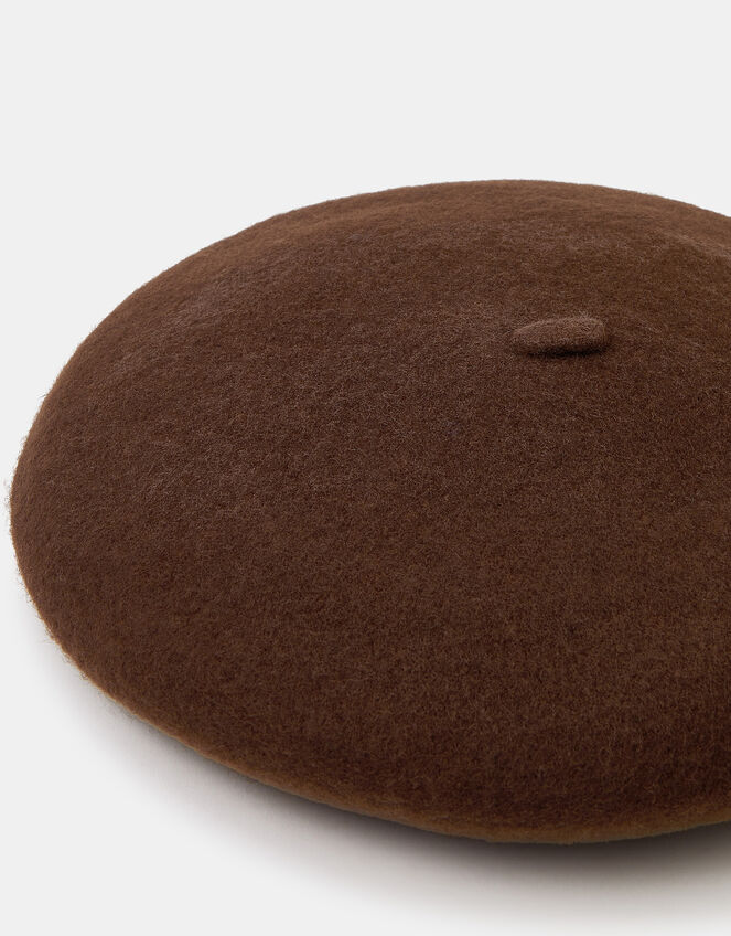 Plain Wool Beret, Brown (CHOCOLATE), large