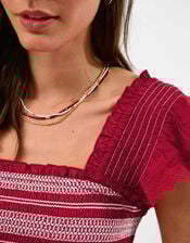 Smocked Broderie Top, Red (RED), large