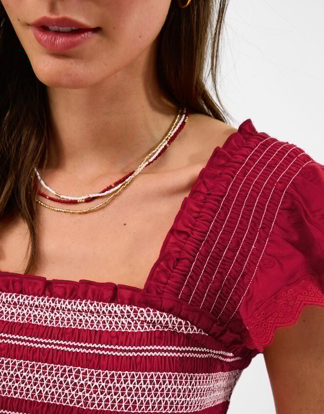 Smocked Broderie Top, Red (RED), large