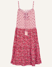 Mixed Shell Print Dress, Orange (CORAL), large