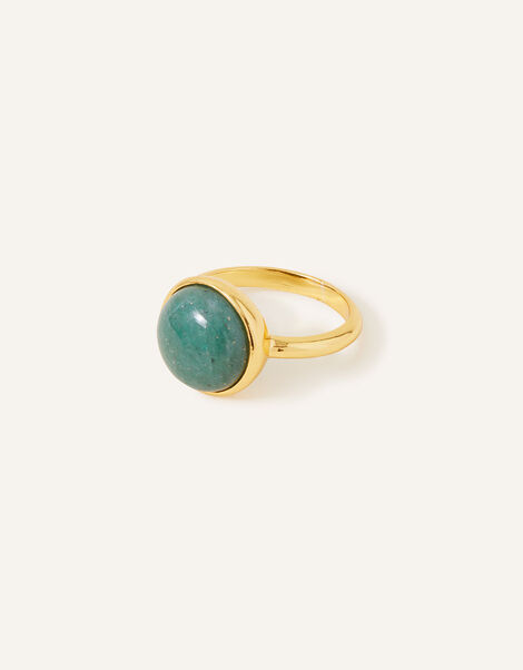 14ct Gold-Plated Aventurine Cabochon Ring, Green (GREEN), large