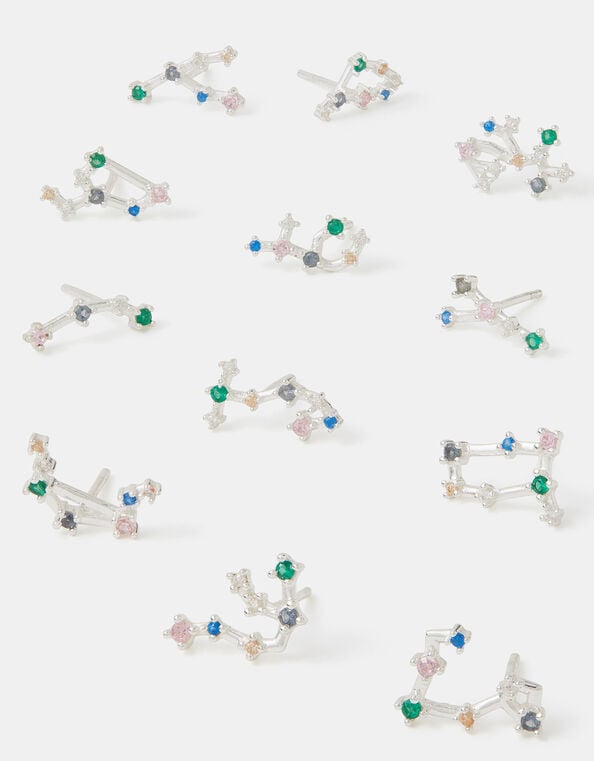 Sterling Silver Zodiac Constellation Stud Earrings, Silver (ST SILVER), large