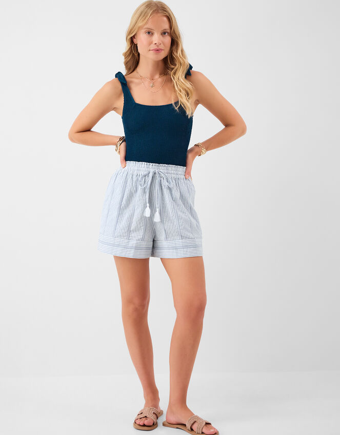 Stripe Cotton Shorts, Blue (BLUE), large