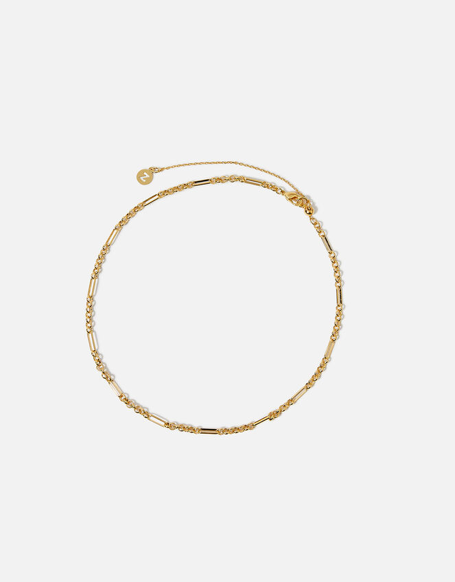 Gold-Plated Figaro Chain Choker Necklace, , large