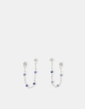 Sterling Silver-Plated Blue Quartz Chain Stud Earrings, , large