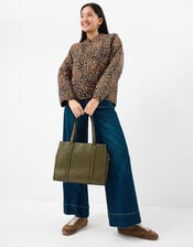 Webbing Strap Faux Leather Shoulder Bag, Green (OLIVE), large