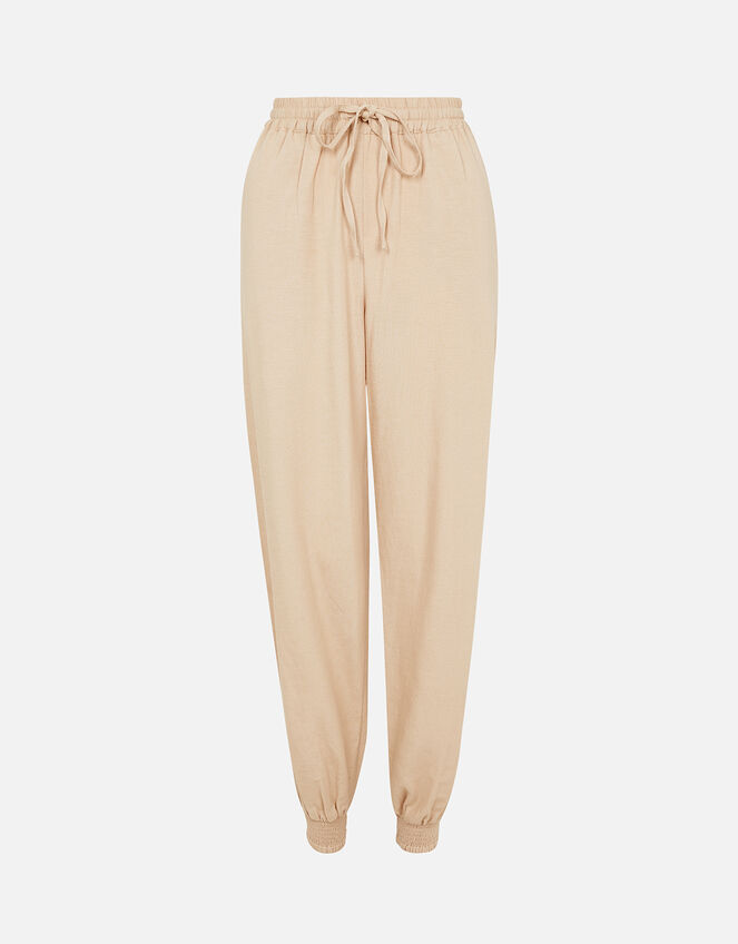 Drawstring Joggers in Linen Blend, Brown (TAUPE), large
