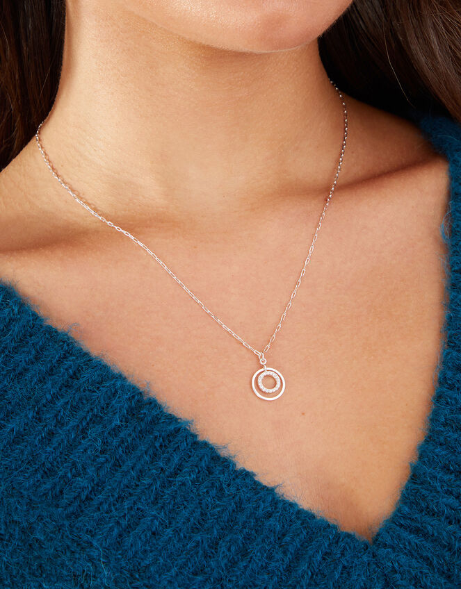 Sterling Silver-Plated Circle Pendant Necklace, , large
