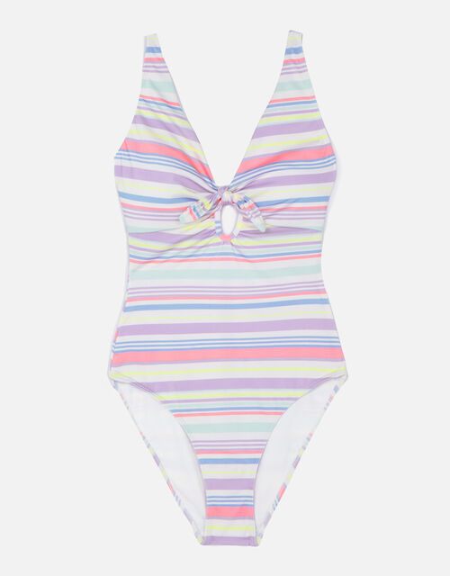 Pastel Stripe Tie Front Swimsuit, Multi (PASTEL-MULTI), large