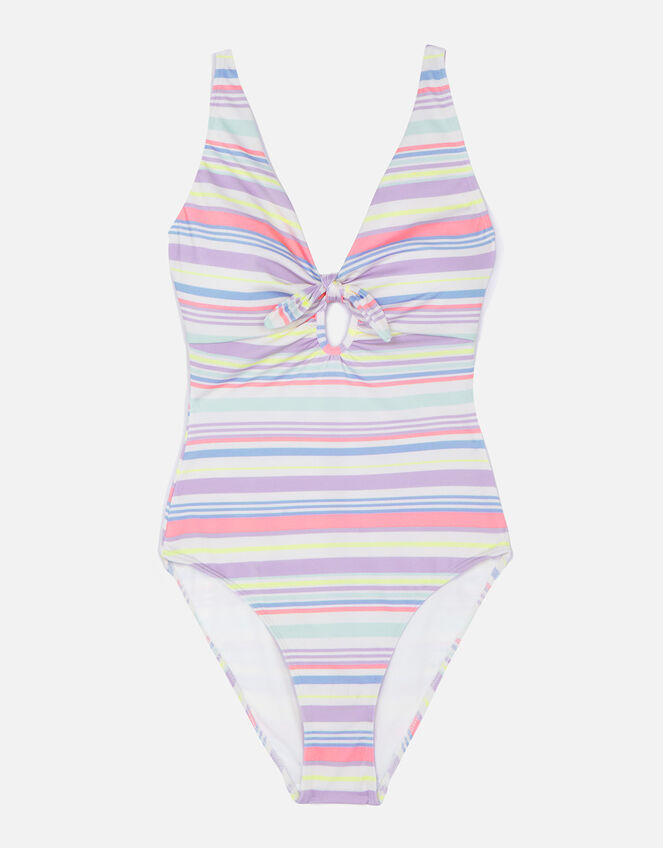 Pastel Stripe Tie Front Swimsuit, Multi (PASTEL-MULTI), large